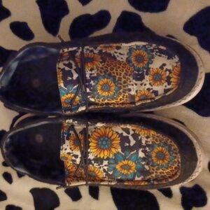 Cow print sunflower print slip on